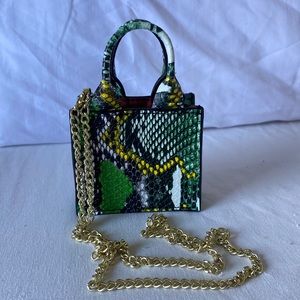 Mini  green snake print bag with chain